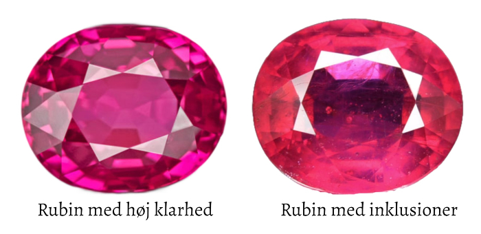Eksempel på rubin med og uden inklusioner