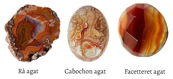 orange agat sten i tre former med aflejringer 