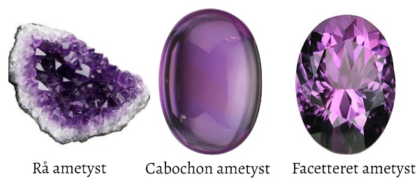 ametyst sten i rå form som caobochon og med facetter