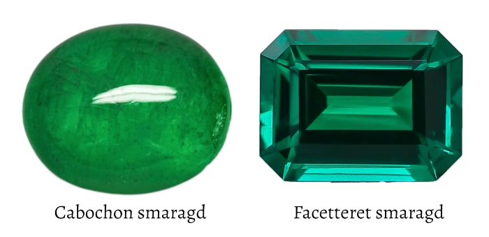 smaragd i cabochon form og smaragd med smaragd skæring