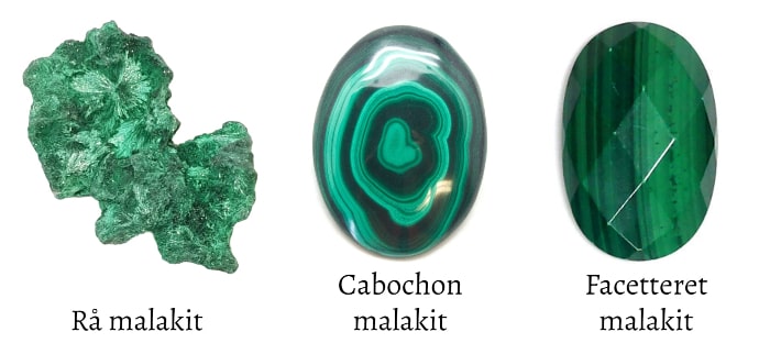 tre malakit sten med smukke grønne farver og aflejringer