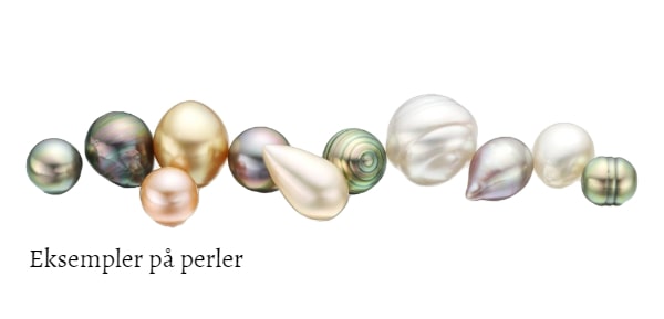 forskellige typer perler fra havvand og ferskvand