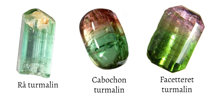 tre turmalin sten med vandmelons farver